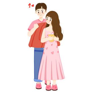 粉色手绘520情侣卡通人物情侣元素GIF